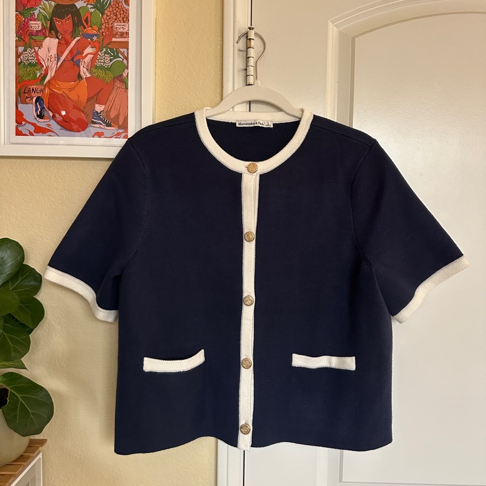 Abercrombie & Fitch Navy Cardigan with Cream Trim